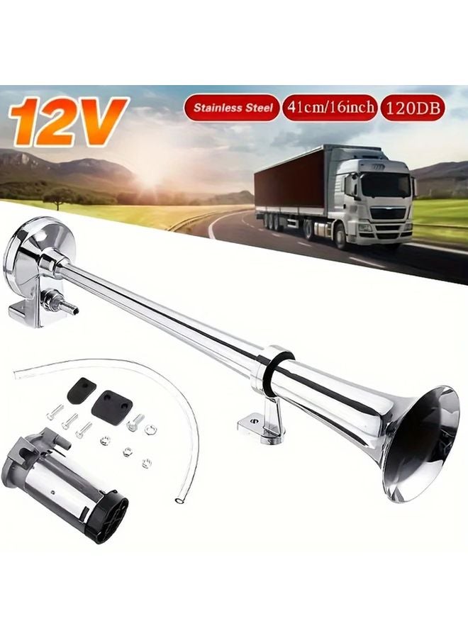 Single Tube Silver 12V Universal Electric Air Horn Kit 120dB For Car Truck - Image 3